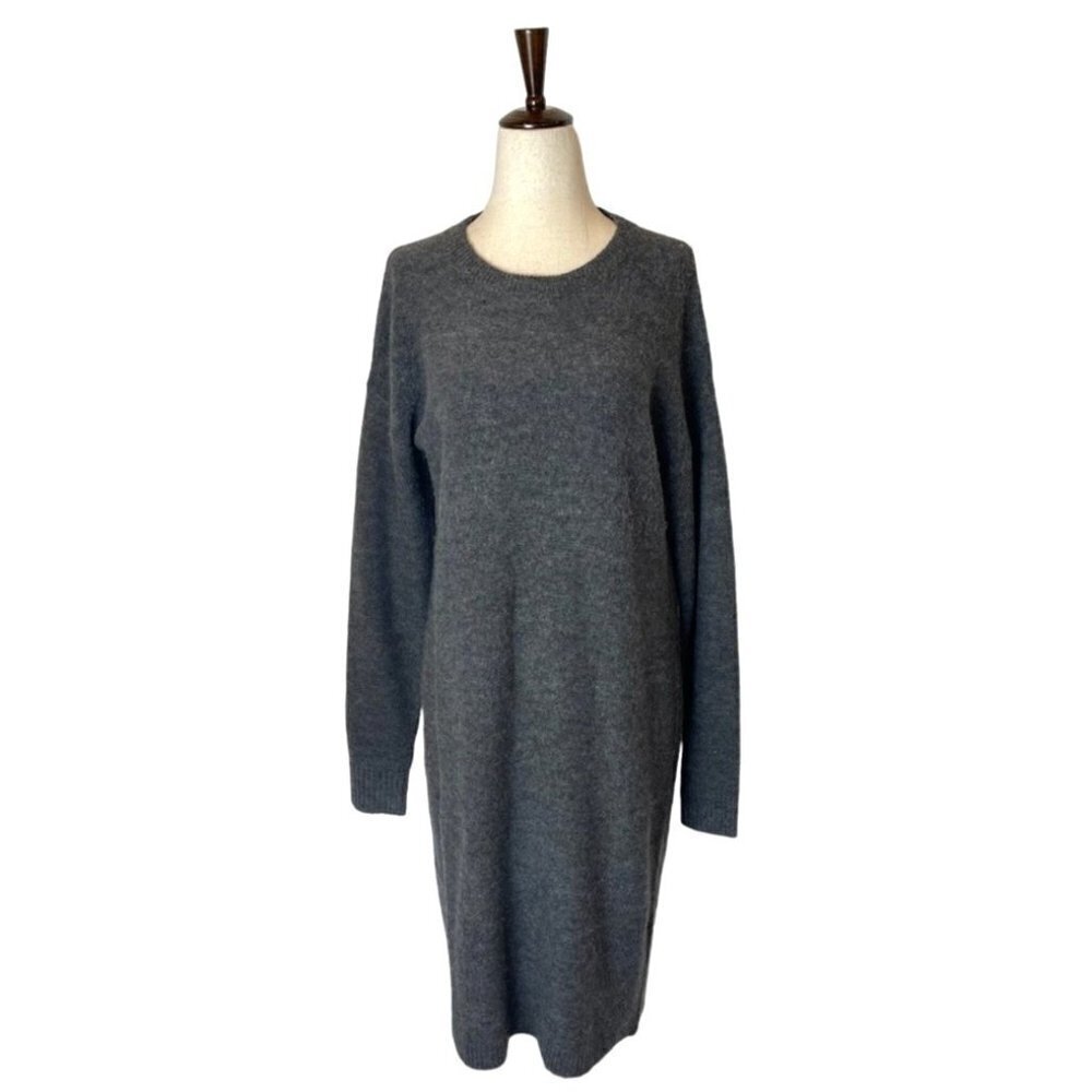 Caslon Sweater Dress Women XS Gray Crew Neck Long Sleeve Fuzzy Knit Tunic Preppy